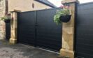 Aluminium manual driveway gates with matching side panels installed Linlithgow